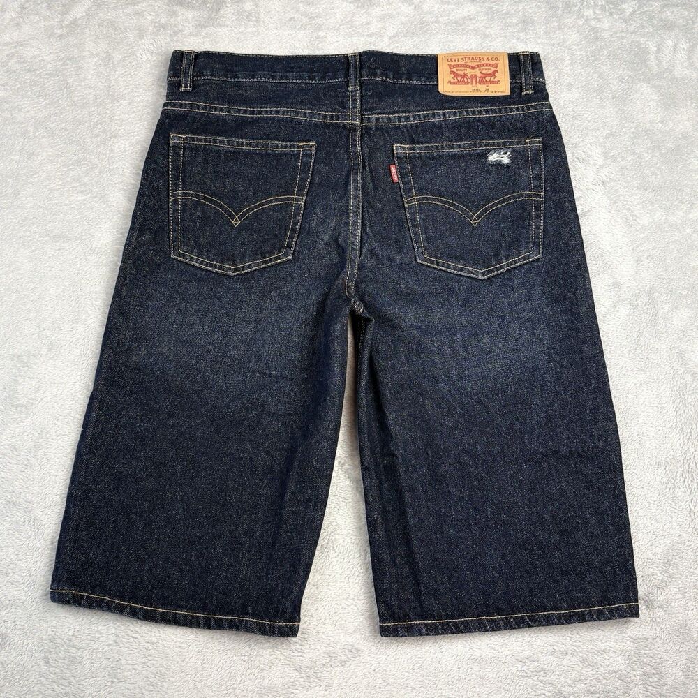NWOT Levis 505 Shorts Boys Size 16 W28 Blue Dark Wash Jorts Distressed 12 Inseam